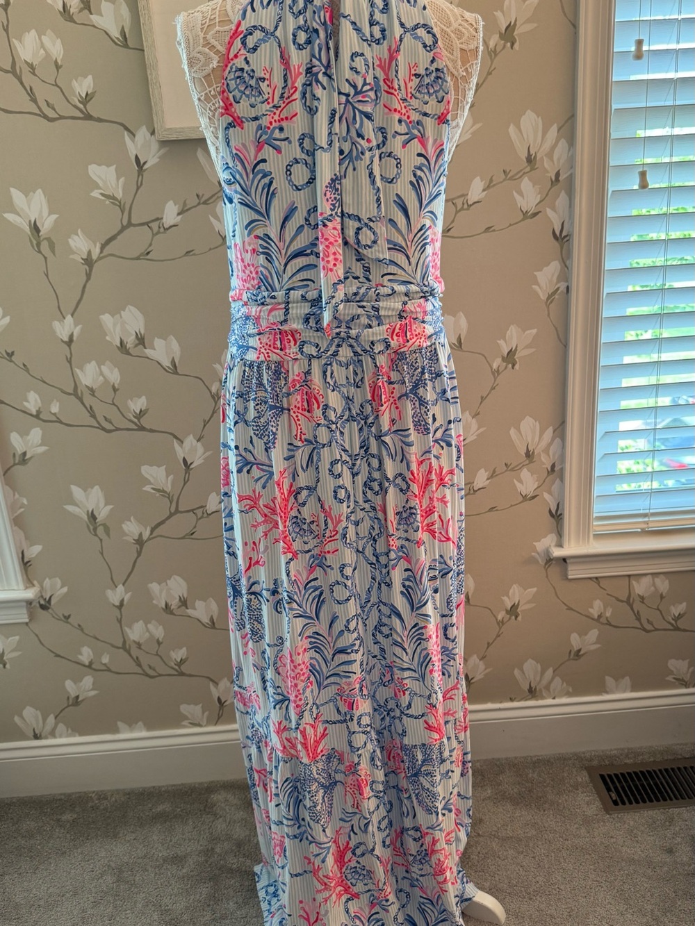 Lilly Pulitzer Classic Halter Maxi Dress with Blue and Pink Floral - Picture 3 of 4